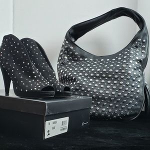 INC-TiaraBlk- Black Suede w Silver Studs Boot